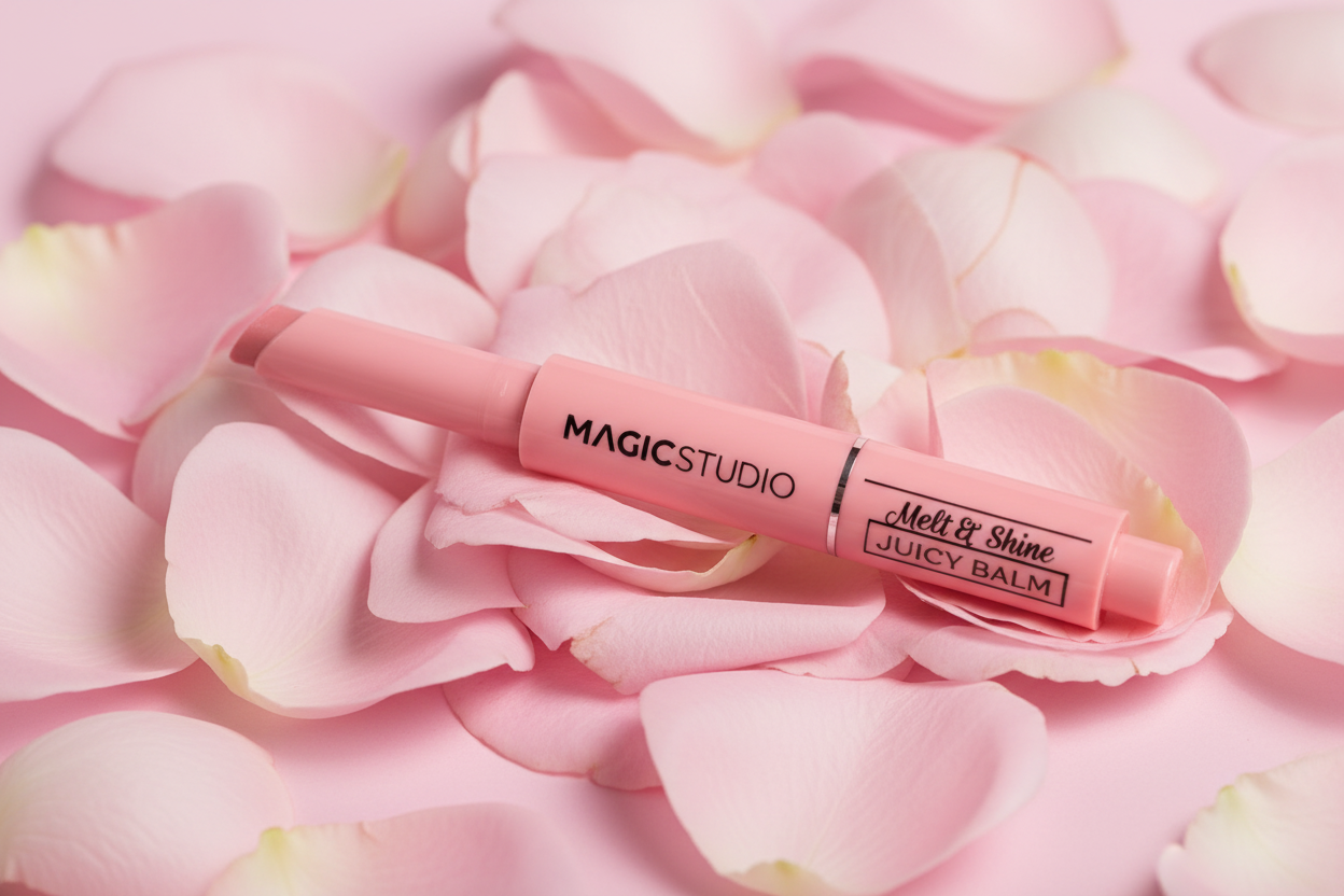 Balsam de buze Magic Studio pe petale de trandafir